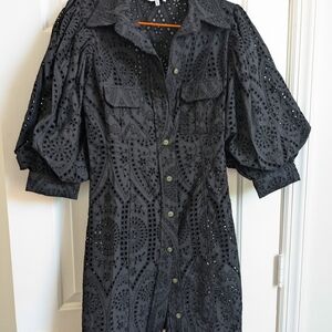 Ganni Black Eyelet Mini Dress Sz 36/Small